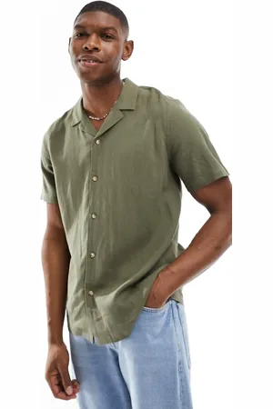 New Look Short sleeve linen blend shirt in dark -Green