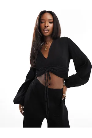 In The Style Plisse ruched tie detail top in (part of a set)