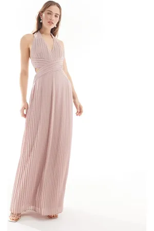 TFNC Bridesmaid chiffon halter neck pleated maxi dress in