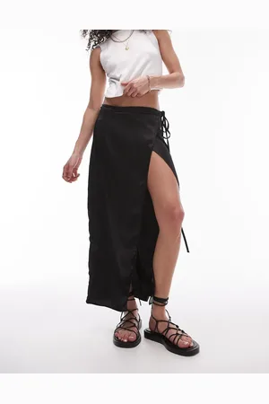 Topshop Satin wrap midi skirt in