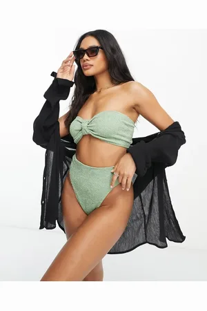 ASOS Mix and match crinkle high leg high waist bikini bottom in -Green