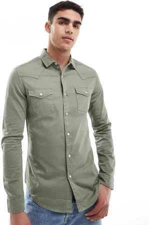 ASOS Skinny fit western denim shirt in green