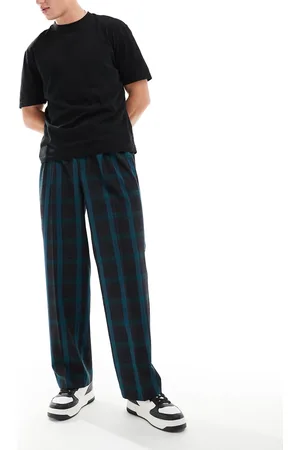 ASOS Smart high waist wide leg pants in dark green check print