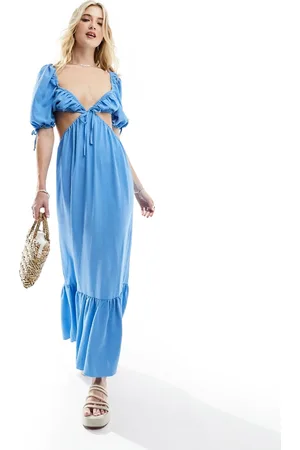 The Frolic Bryde puff sleeve shirred back maxi beach dress in vista