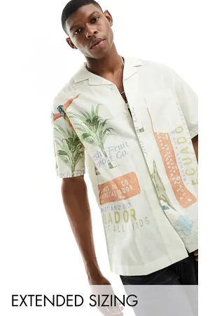 ASOS Relaxed revere shirt with bird print-White