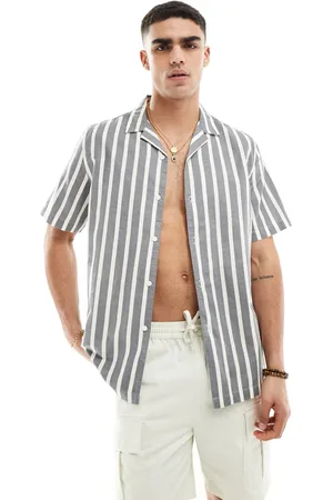 ASOS Relaxed revere stripe shirt in grey