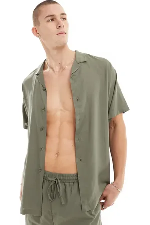 South Beach Short sleeve linen blend beach shirt in -Green