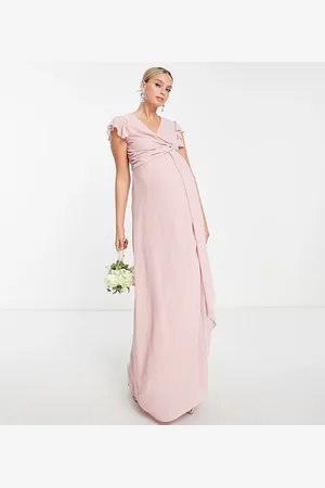 TFNC Bridesmaid flutter sleeve ruffle detail maxi dress in -Pink