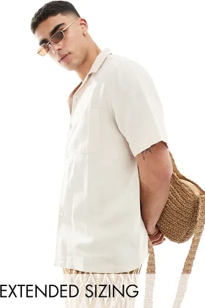 ASOS Relaxed linen shirt with revere collar in -Neutral