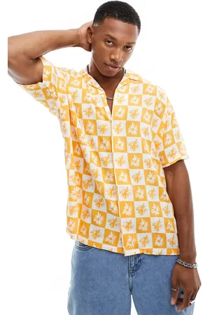 JACK & JONES Originals revere collar shirt with tile print in orange