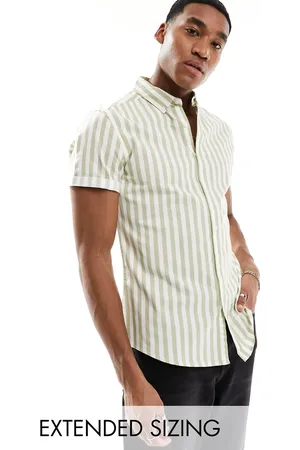 ASOS Stretch slim oxford stripe shirt in green