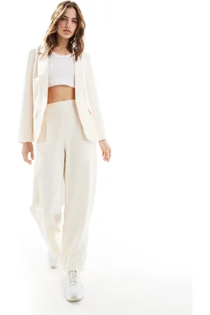 JDY High waist wide leg tailored pants in cream (part of a set)-White