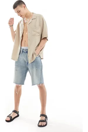 COLLUSION Textured oversized revere short sleeve shirt with raw seam detail in -Neutral