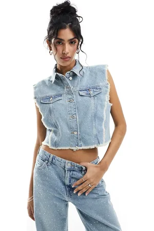 ONLY Cobain frayed rhinestone detail denim waistcoat in (part of a set)