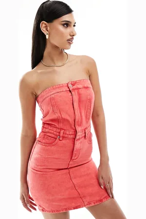 In The Style Denim bandeau mini dress in washed