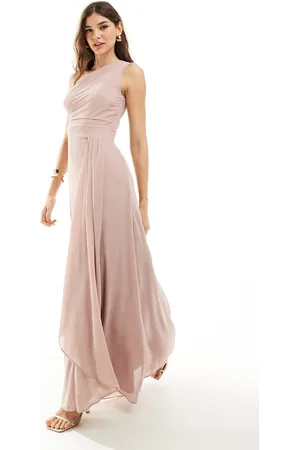 TFNC Bridesmaid chiffon one shoulder drape maxi dress in