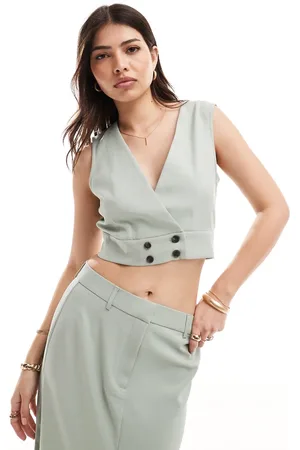VERO MODA Cropped waistcoat in (part of a set)-Green