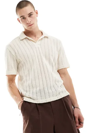 Pull&Bear Open weave textured polo in -Neutral