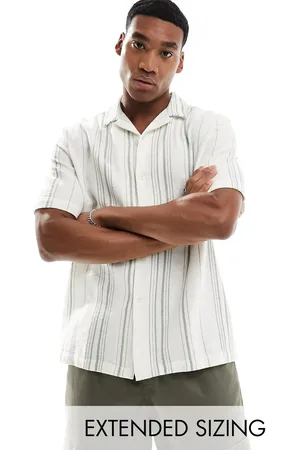 ASOS Relaxed revere shirt in basketweave stripe in and white