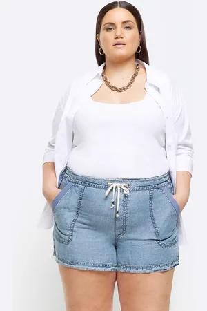 River Island Tie waist denim shorts in wash