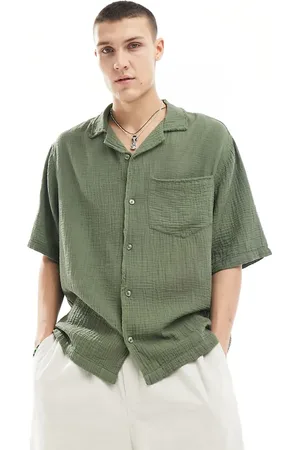 COLLUSION Textured oversized revere short sleeve shirt with raw seam detail in -Green