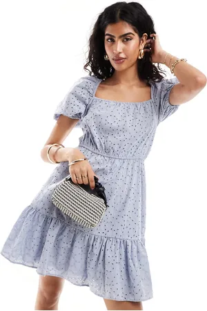 & OTHER STORIES Floral broderie embroidered milkmaid mini dress with tiered hem in