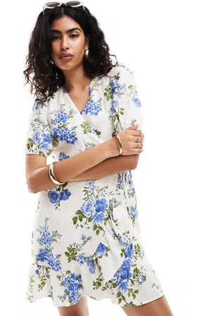 & OTHER STORIES Linen mini dress with wrap front and puff sleeves in