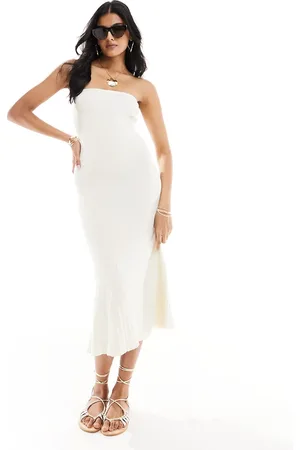 Style Cheat Knitted bandeau midi dress in -White