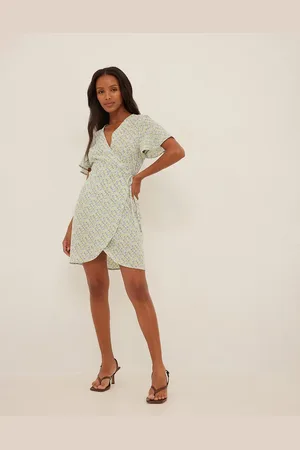 NA-KD Mini wrap dress in and blue floral print