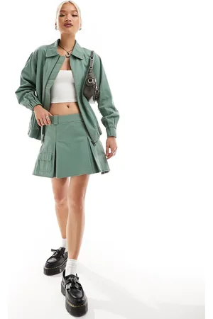 Something New X Chloe Frater denim box pleat cargo mini skirt in washed green (part of a set)