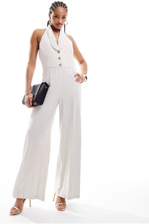 River Island Stripe tailored jumpsuit in -White