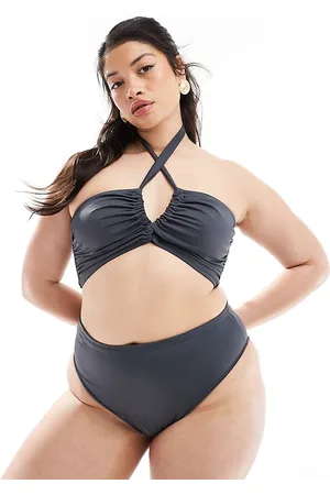 ASOS Curve Ashley high leg high waist bikini bottoms in slate