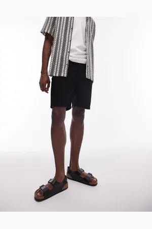 Topman Straight leg denim shorts in black