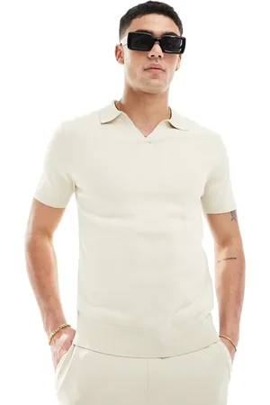 SELECTED Knitted revere polo in beige (part of a set)-Neutral