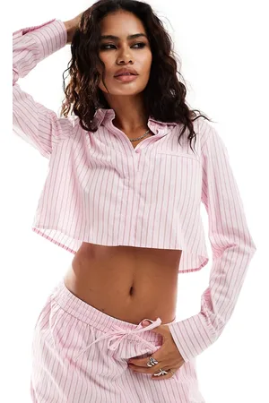 ONLY Cropped shirt in pink and red stripe (part of a set)-Multi