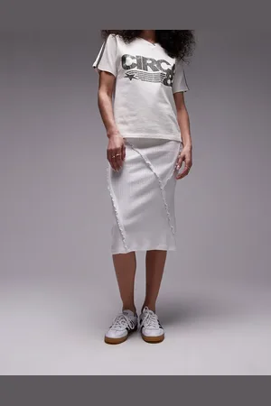 Topshop Pointelle 90s length ruffle trim skirt in white