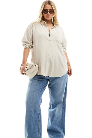 VERO MODA Linen blend long sleeved shirt in -Neutral