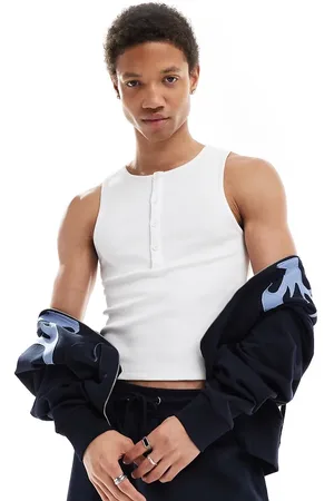 COLLUSION Rib slim fit button singlet in
