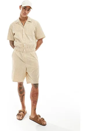 ASOS Short boilersuit in seersucker stripe-Neutral