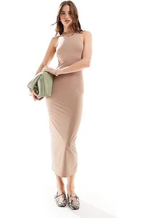 New Look Slinky racer midi dress in -Neutral