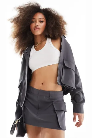 Pull&Bear Micro mini tailored cargo pocket skirt in dark (part of a set)
