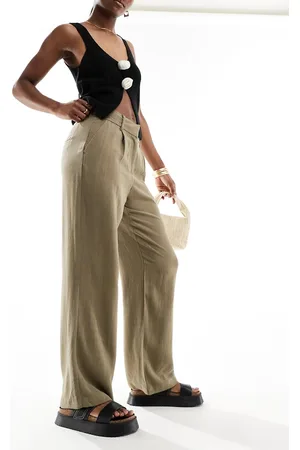 VERO MODA Linen wide leg dad pants in green