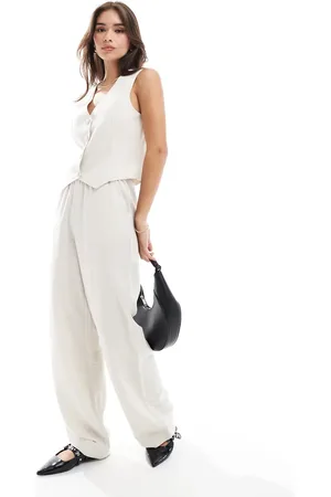 Y.A.S Linen touch wide leg pants in sand (part of a set)