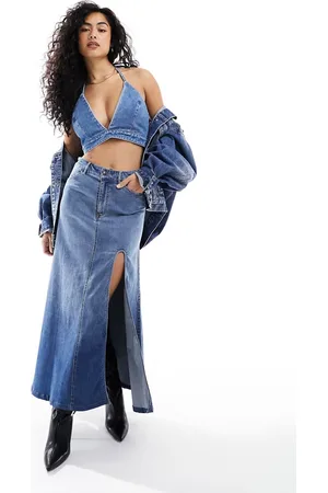 Bardot Denim maxi skirt with split in (part of a set)