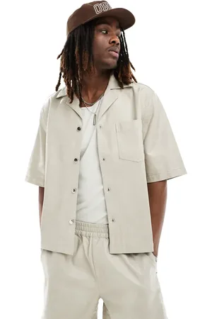 ASOS Relaxed longer sleeve shirt in PU (part of a set)-Neutral