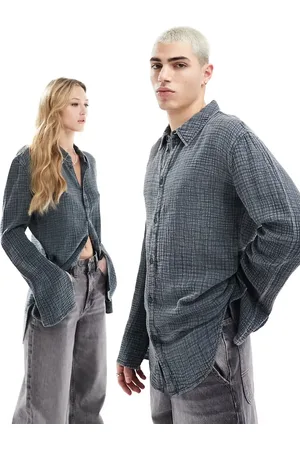 COLLUSION Unisex textured acid wash long sleeve shirt in slate blue