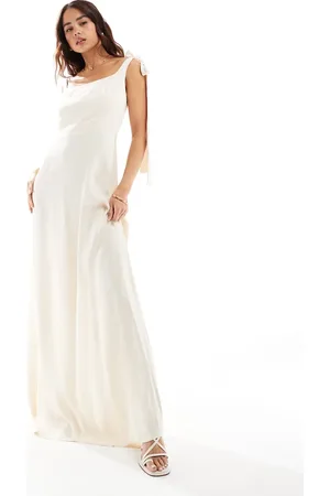 Maids to Measure Bridesmaid tie shoulder maxi dress in -White