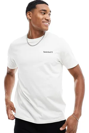 Timberland Small script logo t-shirt in off white