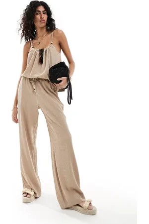 4th & Reckless Textured beaded wide leg pants in light brown