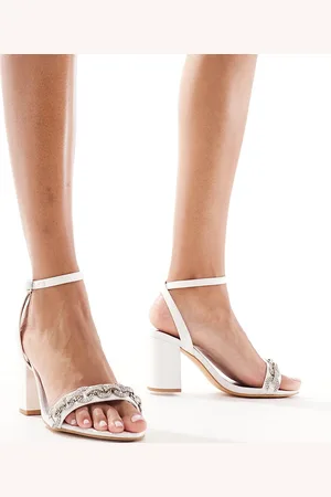 London Rebel Bridal diamante heel sandals in ivory-White